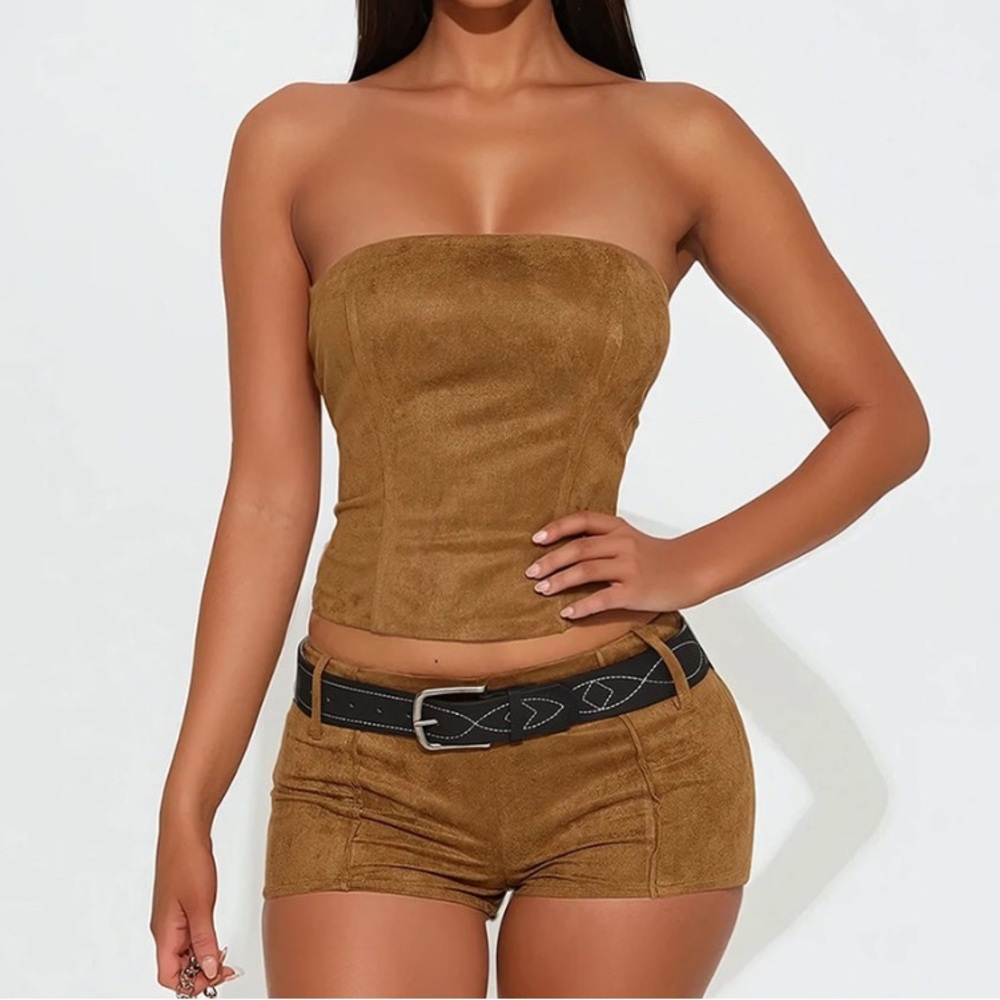 Fashion Nova Brown Suede Strapless Tube Top